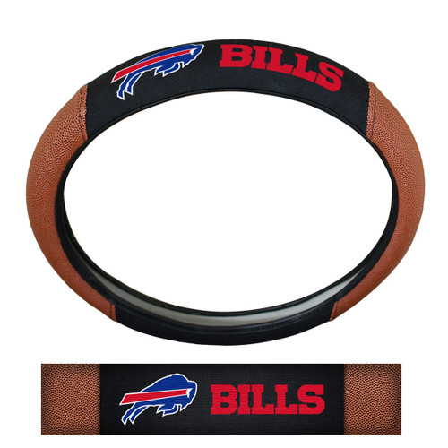 Buffalo Bills Sports Grip Steering Wheel Cover Primary Logo and Wordmark Tan & Black