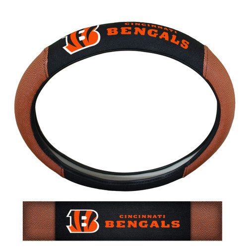 Cincinnati Bengals Sports Grip Steering Wheel Cover Primary Logo and Wordmark Tan & Black