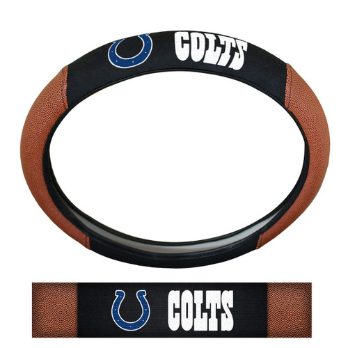 Indianapolis Colts Sports Grip Steering Wheel Cover Primary Logo and Wordmark Tan & Black