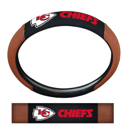 Kansas City Chiefs Sports Grip Steering Wheel Cover Primary Logo and Wordmark Tan & Black