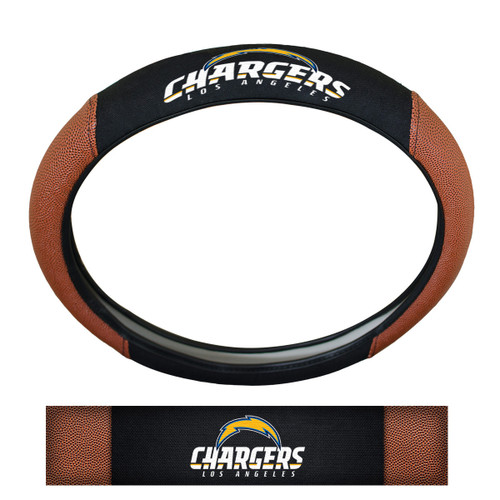 Los Angeles Chargers Sports Grip Steering Wheel Cover Primary Logo and Wordmark Tan & Black