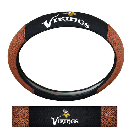 Minnesota Vikings Sports Grip Steering Wheel Cover Primary Logo and Wordmark Tan & Black