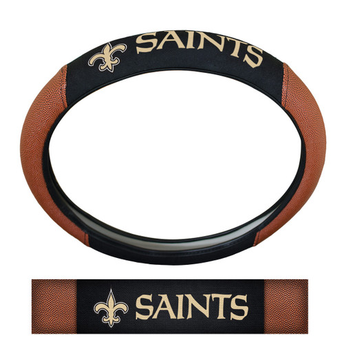 New Orleans Saints Sports Grip Steering Wheel Cover Primary Logo and Wordmark Tan & Black