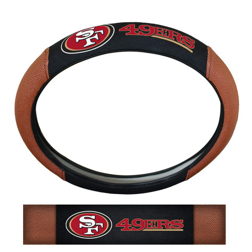 San Francisco 49ers Sports Grip Steering Wheel Cover Primary Logo and Wordmark Tan & Black