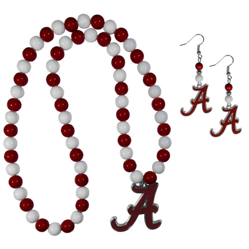 Alabama Crimson Tide Fan Bead Earrings and Necklace Set