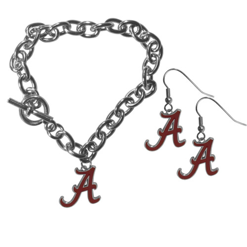 Alabama Crimson Tide Chain Bracelet and Dangle Earring Set