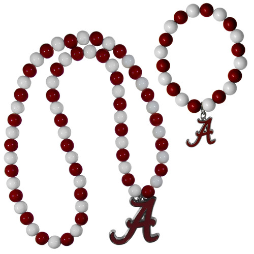 Alabama Crimson Tide Fan Bead Necklace and Bracelet Set