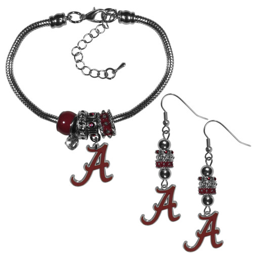 Alabama Crimson Tide Euro Bead Earrings and Bracelet Set