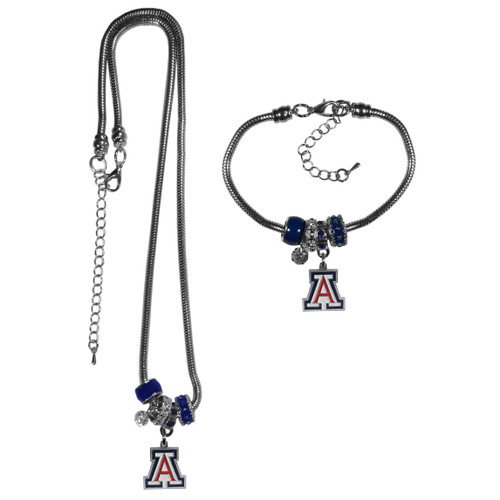 Arizona Wildcats Euro Bead Necklace and Bracelet Set