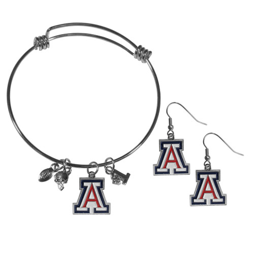 Arizona Wildcats Dangle Earrings and Charm Bangle Bracelet Set