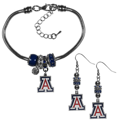 Arizona Wildcats Euro Bead Earrings and Bracelet Set