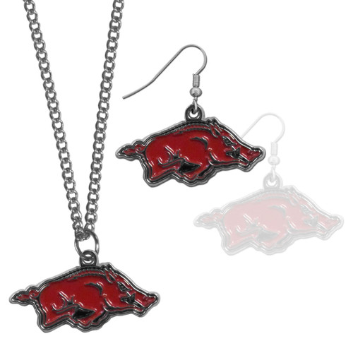 Arkansas Razorbacks Dangle Earrings and Chain Necklace Set