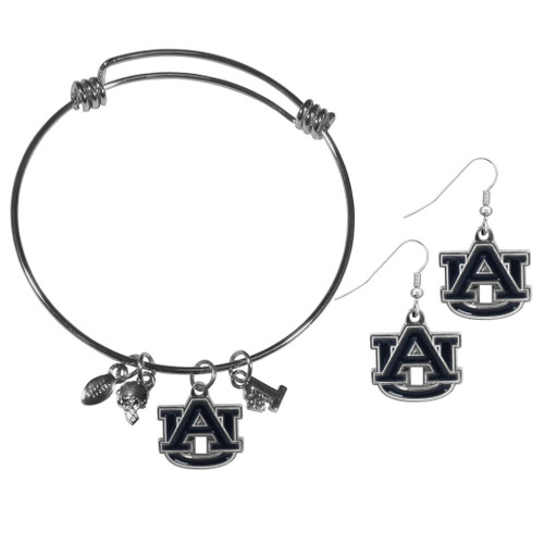 Auburn Tigers Dangle Earrings and Charm Bangle Bracelet Set