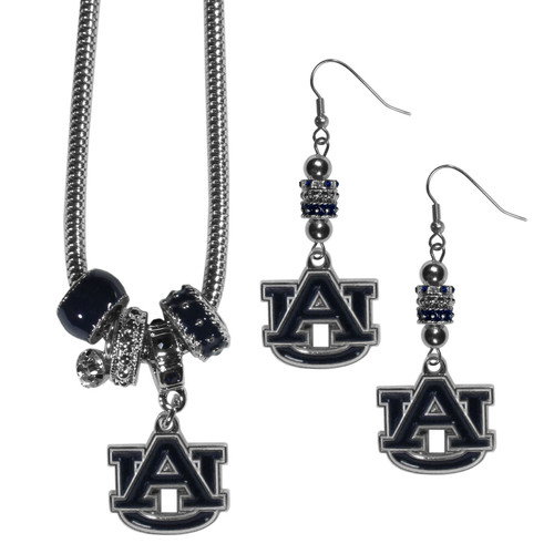 Auburn Tigers Euro Bead Earrings and Necklace Set