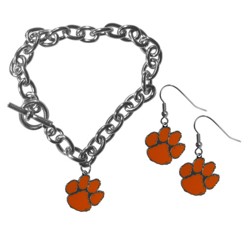 Clemson Tigers Chain Bracelet and Dangle Earring Set