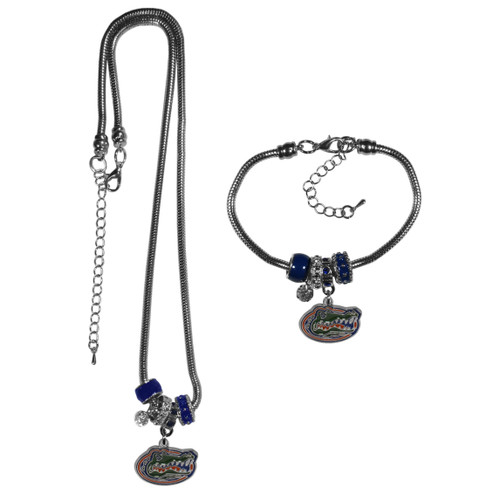 Florida Gators Euro Bead Necklace and Bracelet Set