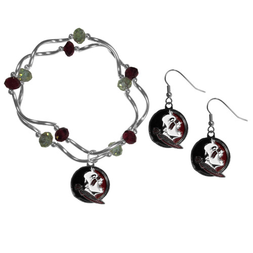 Florida St. Seminoles Dangle Earrings and Crystal Bead Bracelet Set