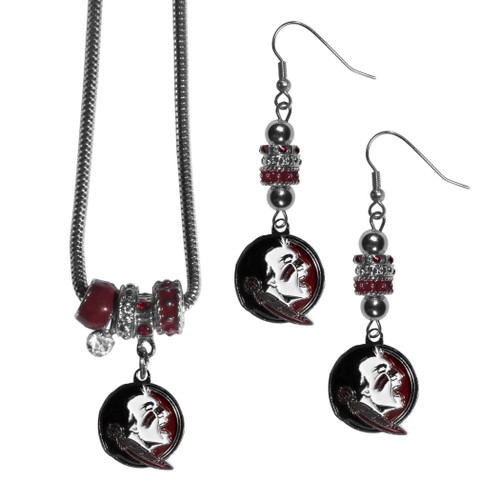 Florida St. Seminoles Euro Bead Earrings and Necklace Set
