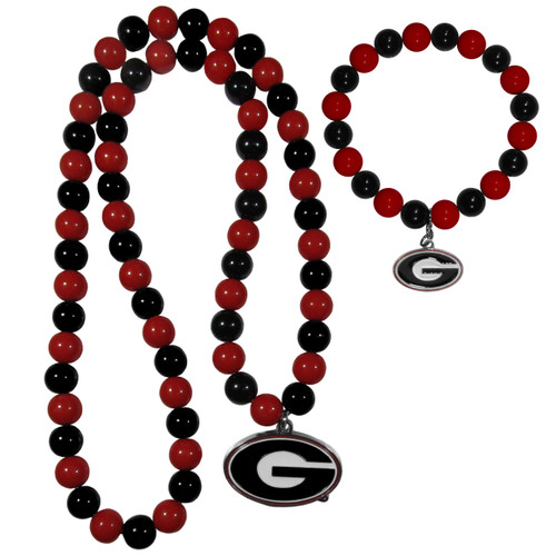 Georgia Bulldogs Fan Bead Necklace and Bracelet Set