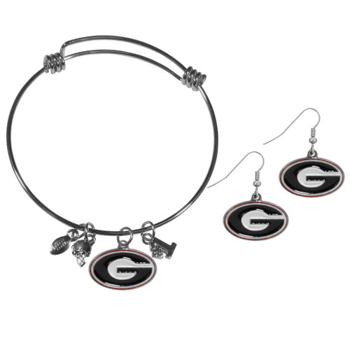 Georgia Bulldogs Dangle Earrings and Charm Bangle Bracelet Set