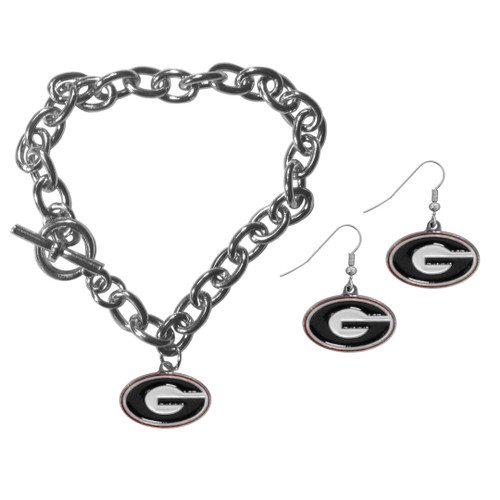 Georgia Bulldogs Chain Bracelet and Dangle Earring Set
