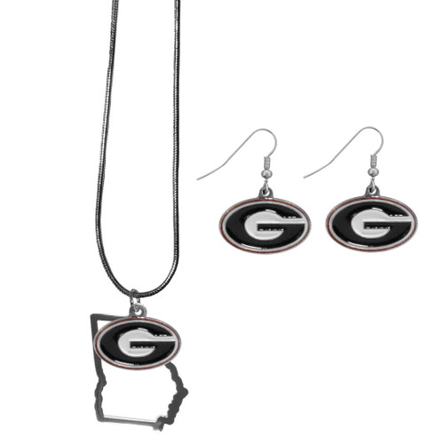 Georgia Bulldogs Dangle Earrings and State Necklace Set