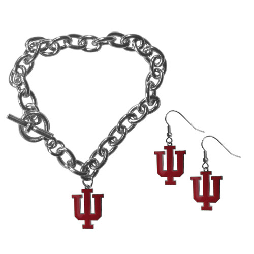 Indiana Hoosiers Chain Bracelet and Dangle Earring Set