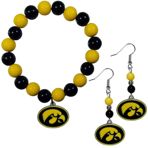 Iowa Hawkeyes Fan Bead Earrings and Bracelet Set