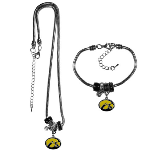 Iowa Hawkeyes Euro Bead Necklace and Bracelet Set