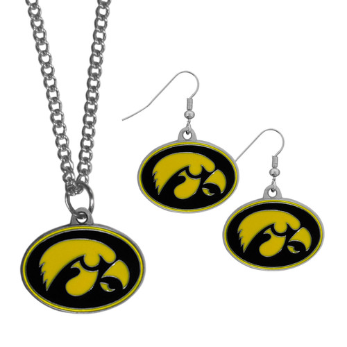 Iowa Hawkeyes Dangle Earrings and Chain Necklace Set