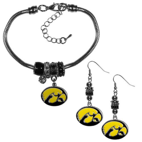 Iowa Hawkeyes Euro Bead Earrings and Bracelet Set