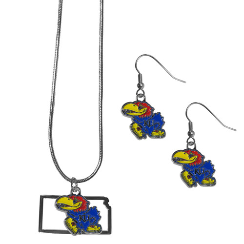 Kansas Jayhawks Dangle Earrings and State Necklace Set