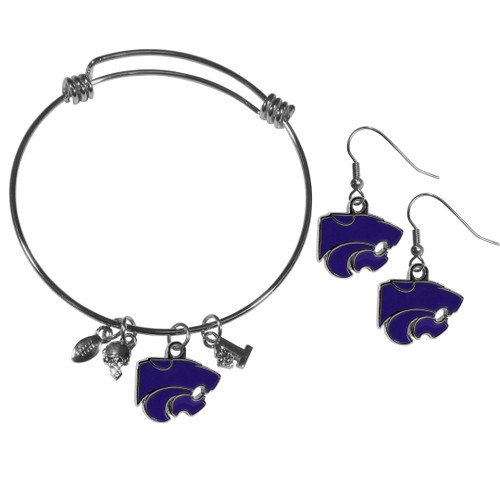 Kansas St. Wildcats Dangle Earrings and Charm Bangle Bracelet Set