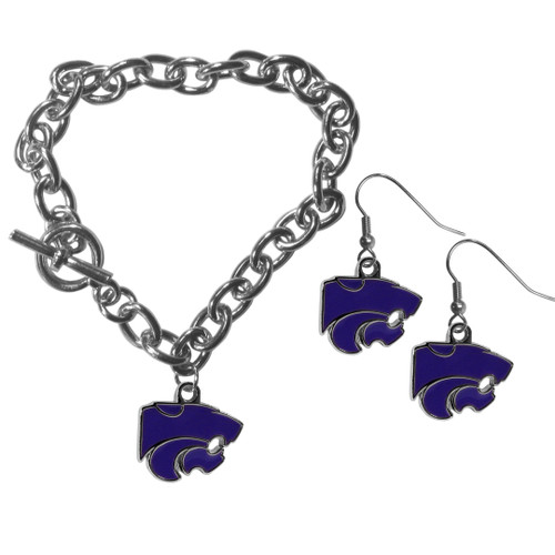 Kansas St. Wildcats Chain Bracelet and Dangle Earring Set