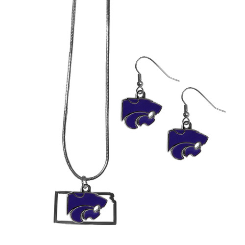 Kansas St. Wildcats Dangle Earrings and State Necklace Set