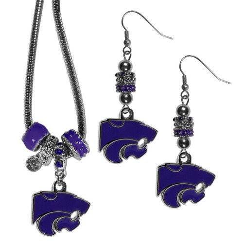 Kansas St. Wildcats Euro Bead Earrings and Necklace Set