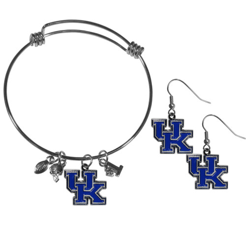 Kentucky Wildcats Dangle Earrings and Charm Bangle Bracelet Set