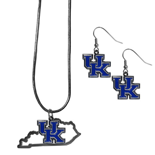 Kentucky Wildcats Dangle Earrings and State Necklace Set