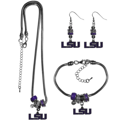 LSU Tigers Euro Bead Jewelry 3 piece Set