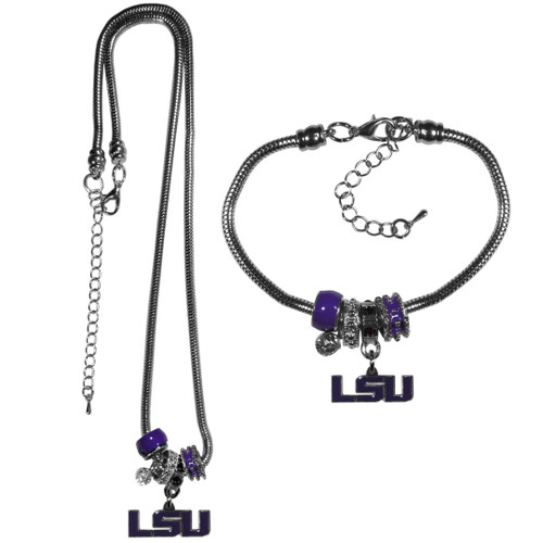 LSU Tigers Euro Bead Necklace and Bracelet Set