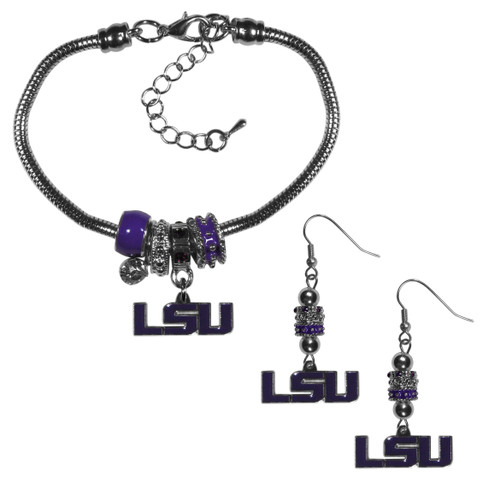 LSU Tigers Euro Bead Earrings and Bracelet Set