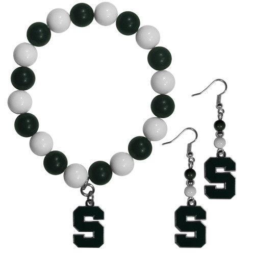 Michigan St. Spartans Fan Bead Earrings and Bracelet Set