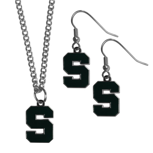 Michigan St. Spartans Dangle Earrings and Chain Necklace Set