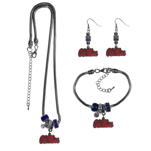 Mississippi Rebels Euro Bead Jewelry 3 piece Set