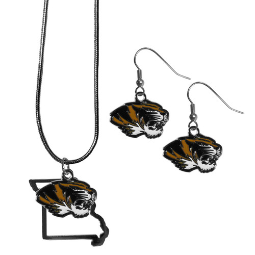 Missouri Tigers Dangle Earrings and State Necklace Set