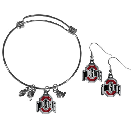 Ohio St. Buckeyes Dangle Earrings and Charm Bangle Bracelet Set