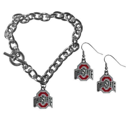 Ohio St. Buckeyes Chain Bracelet and Dangle Earring Set