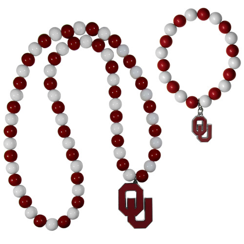 Oklahoma Sooners Fan Bead Necklace and Bracelet Set