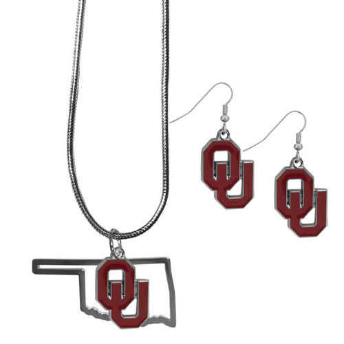Oklahoma Sooners Dangle Earrings and State Necklace Set