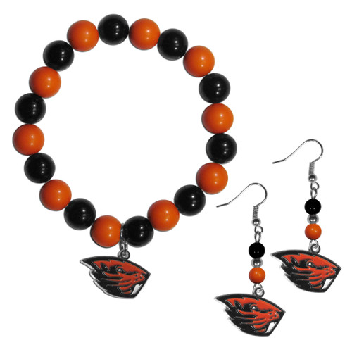 Oregon St. Beavers Fan Bead Earrings and Bracelet Set